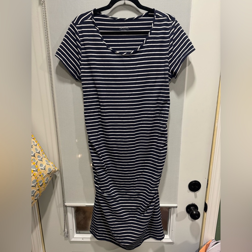 Isabel Maternity by Ingrid & Isabel Navy and White Striped Midi Dress